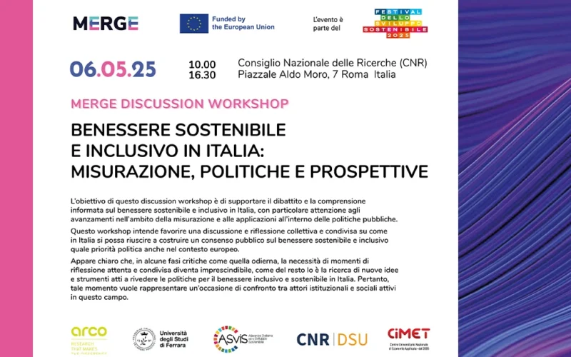 MERGE discussion workshop. Benessere sostenibile e inclusivo in Italia: misurazione, politiche e prospettive